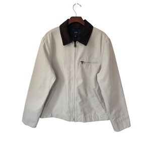J. Crew Canvas Work Jacket Corduroy Collar Mens M Stone NWD $280‎ CM498